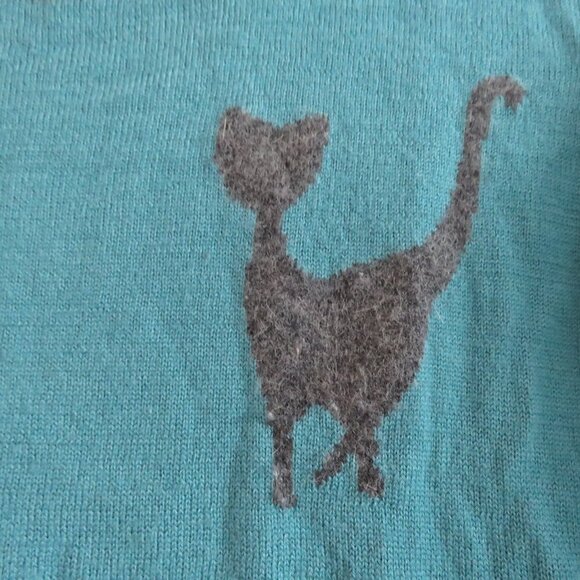 HUMAN WOMAN Y2K Cat Knit Cropped Sweater Top Teal Gray - Size M - Picture 7 of 11